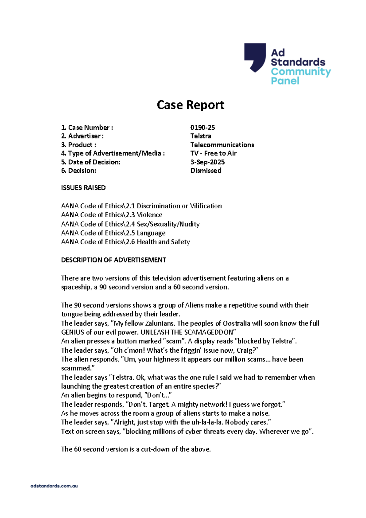0190-25-2 - Case Study Report: Telstra Ad Decision Analysis - Studocu
