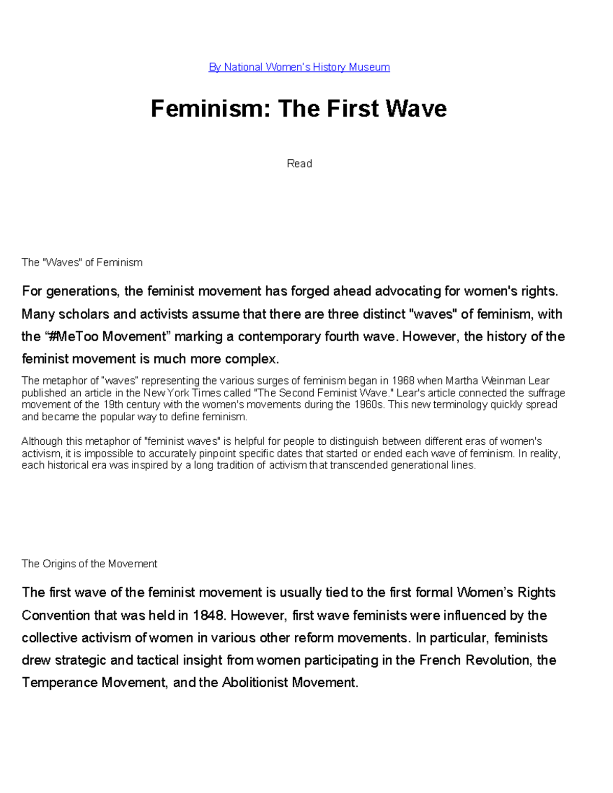 First Wave Feminism Dates