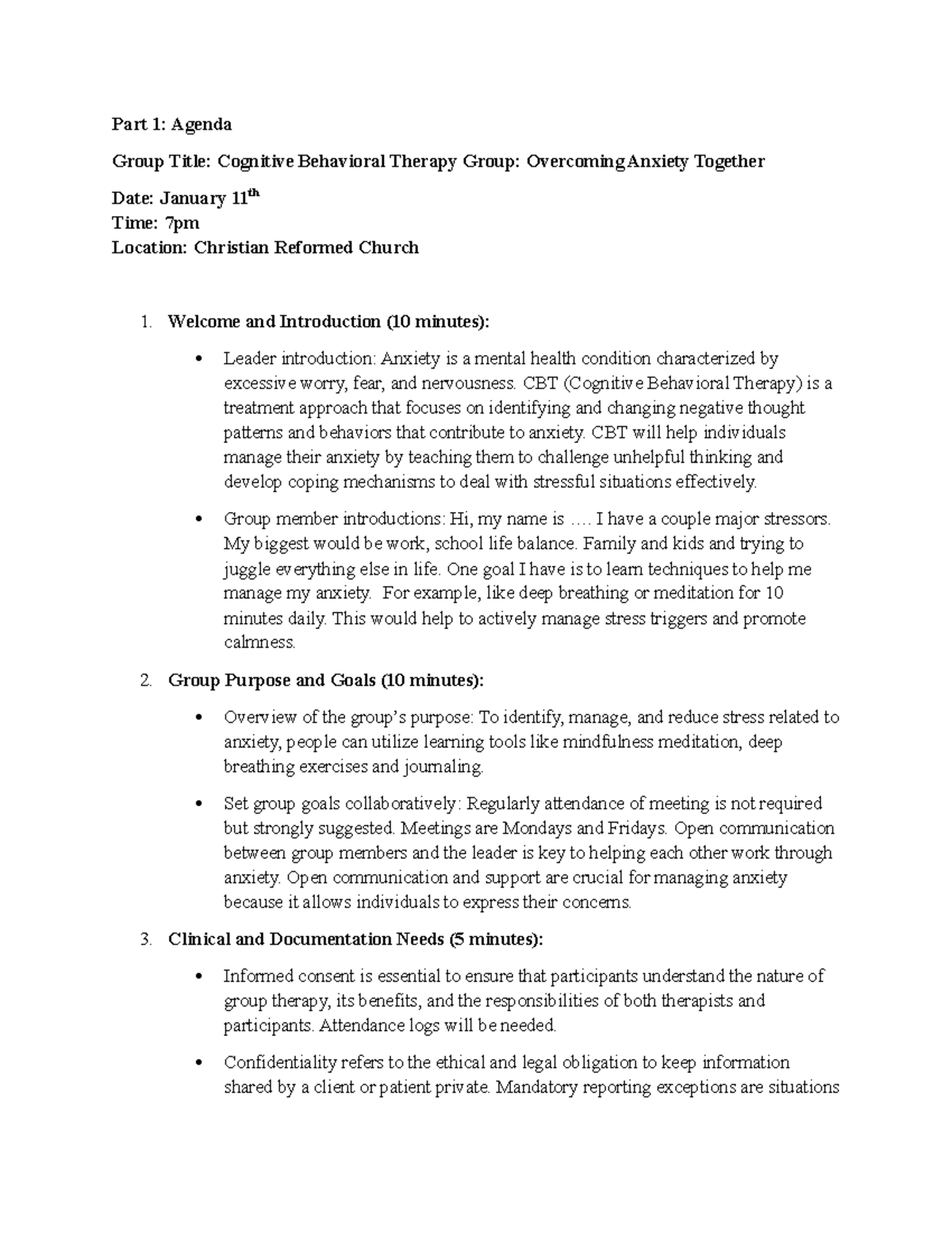 BSH -240 Week 4 Group project. Rappenecker - Part 1: Agenda Group Title ...