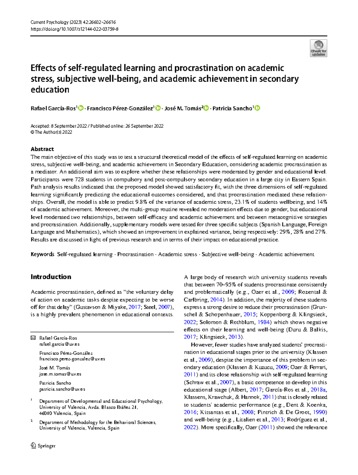 Effects of Learning and Procrastination on Academic Stress in Secondary ...