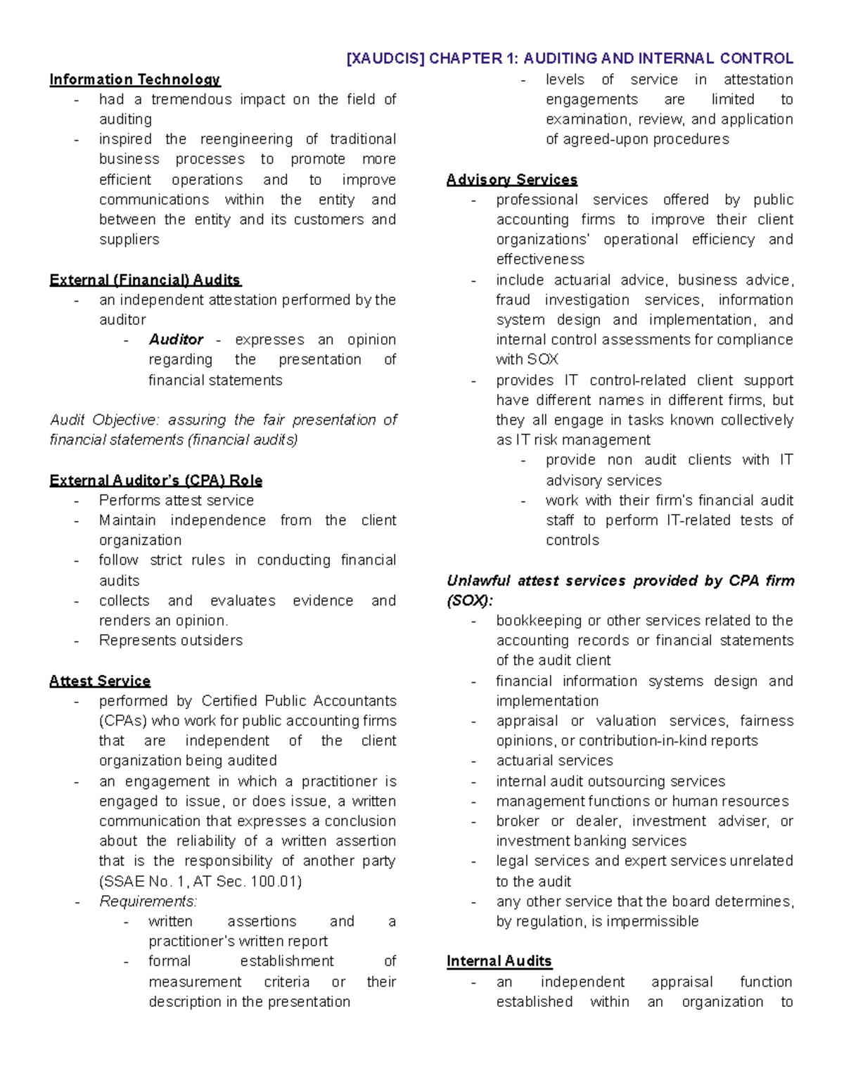 XAUDCIS Chapter 1: Auditing Practices in a CIS Environment - Studocu
