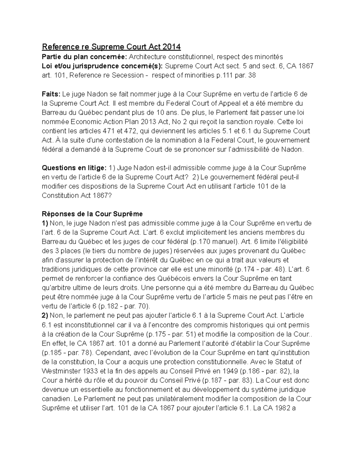 Référence sur la Loi de la Cour Suprême 2014: Analyse et Jurisprudence ...
