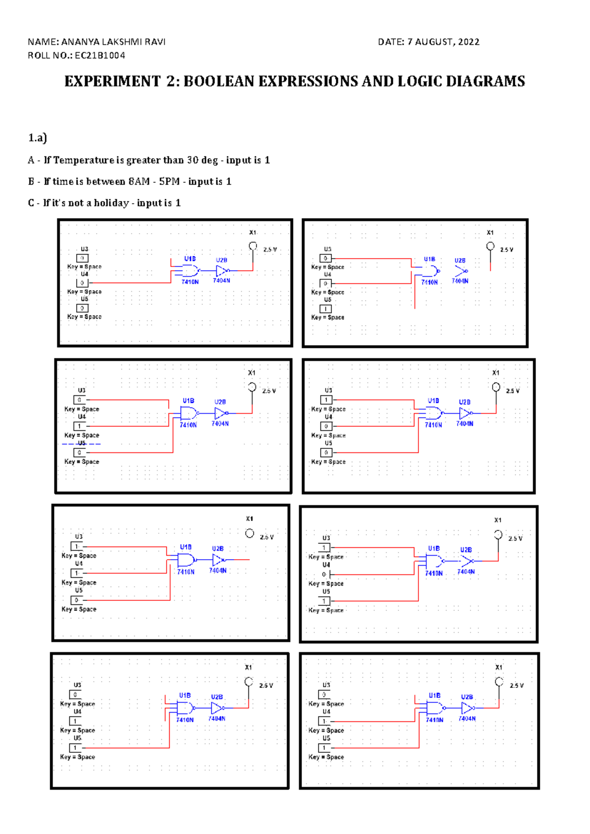 EXP 2 EC21B1004 - Boolean Expressions & Logic Diagrams Lab - Studocu