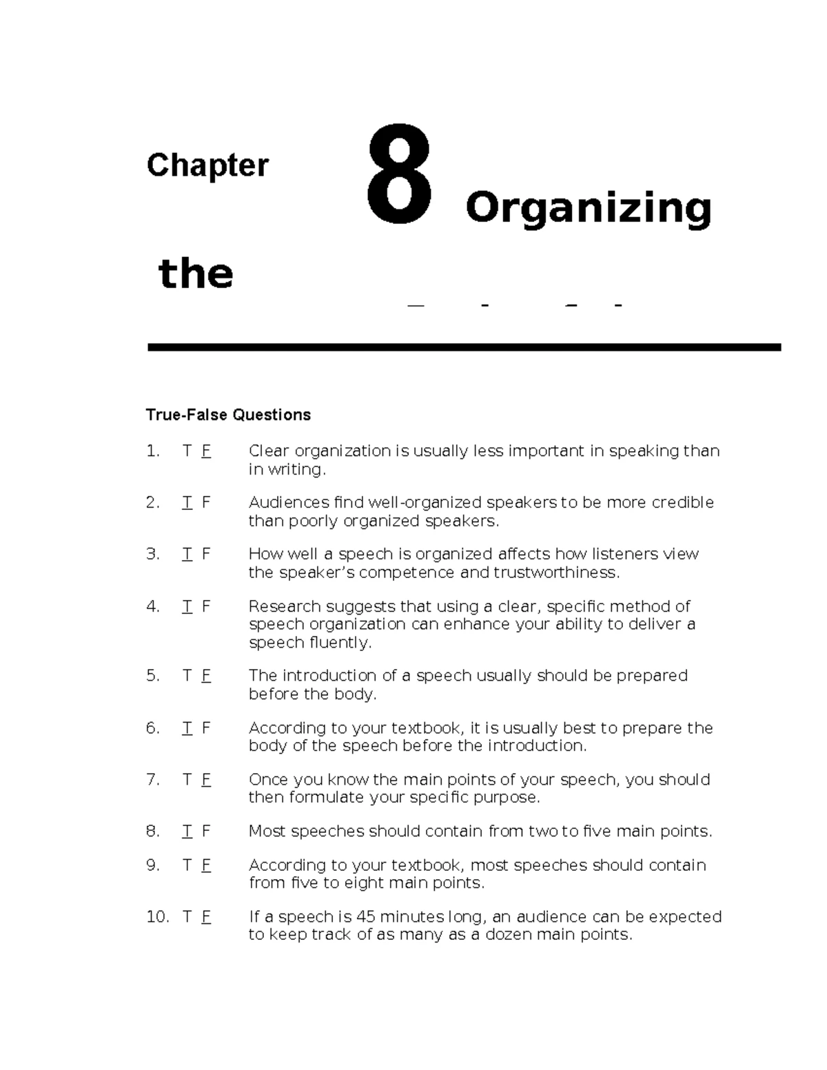 Chpt 10: Outlining the Speech - Key Concepts and Questions - Studocu