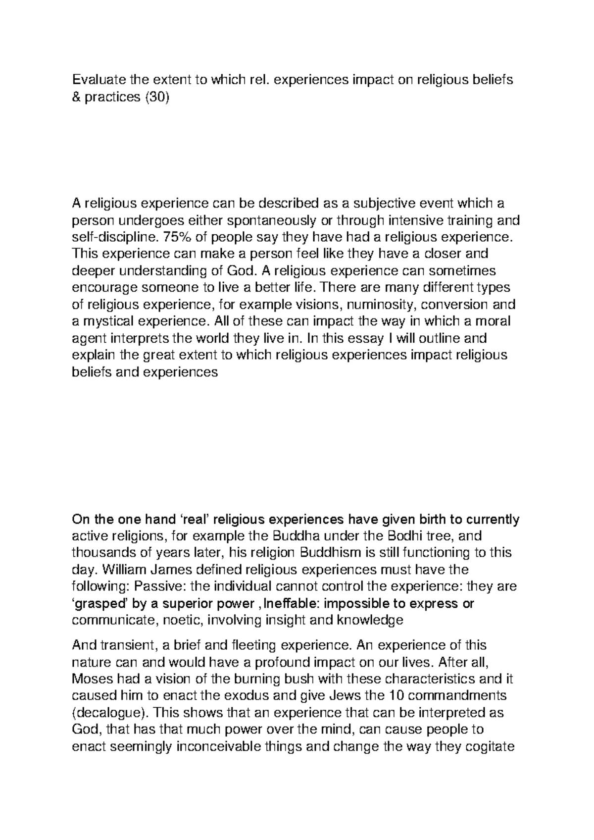 Religious Experiences and Their Profound Impact on Beliefs (30) - Studocu