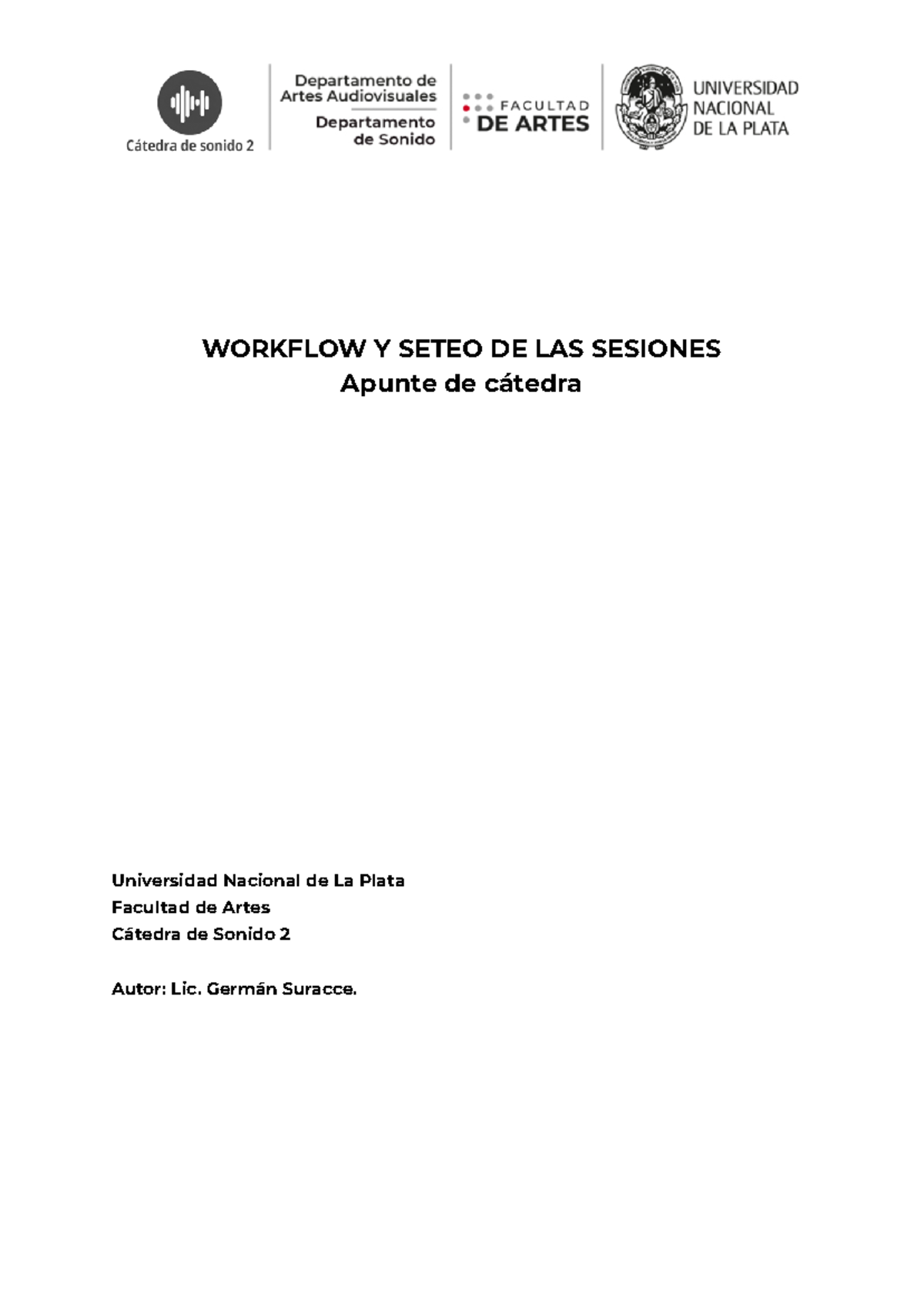 Workflow y Seteo de Sesiones de Audio - Cátedra Sonido 2 UNLP - Studocu