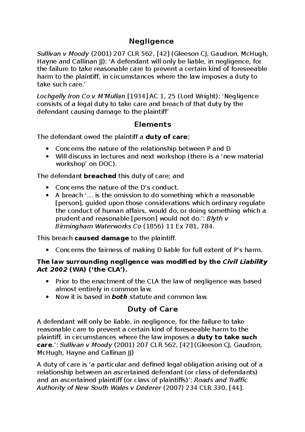 Negligence in Tort Law: Key Elements and Case Law Analysis - Studocu