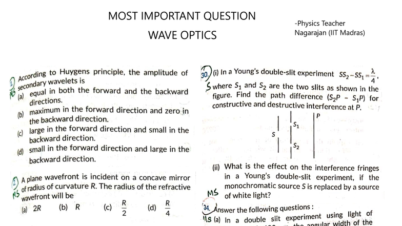 WAVE Optics MIQs - Key Questions on Huygens Principle and Interference ...