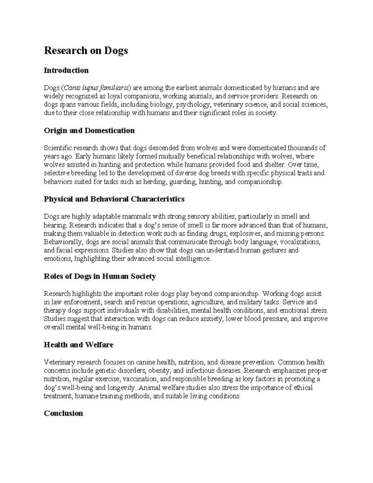 Research on Dogs: An Overview of Their Roles and Welfare - Studocu