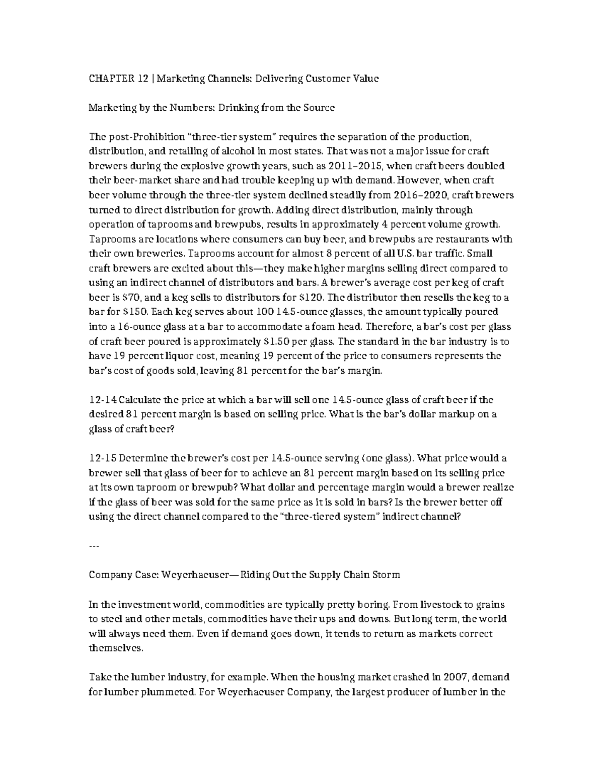 CASE PMK Chapter 12: Marketing Channels & Supply Chain Dynamics - Studocu