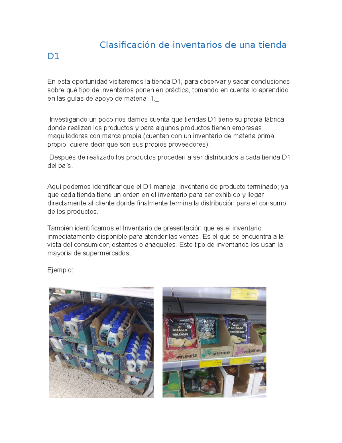 Clasificación de Inventarios en Tienda D1: Análisis y Ejemplos - Studocu