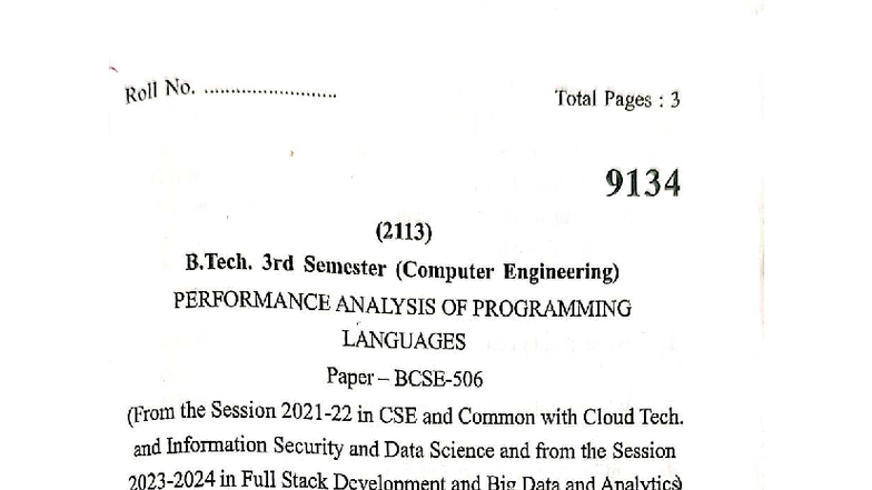 B.Tech. 3rd Sem (CSE) Performance Analysis of Programming Languages ...