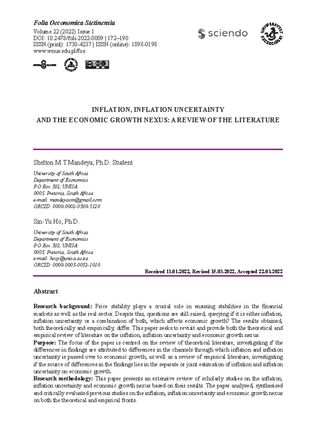 10 - 123 - INFLATION, INFLATION UNCERTAINTY AND THE ECONOMIC GROWTH ...