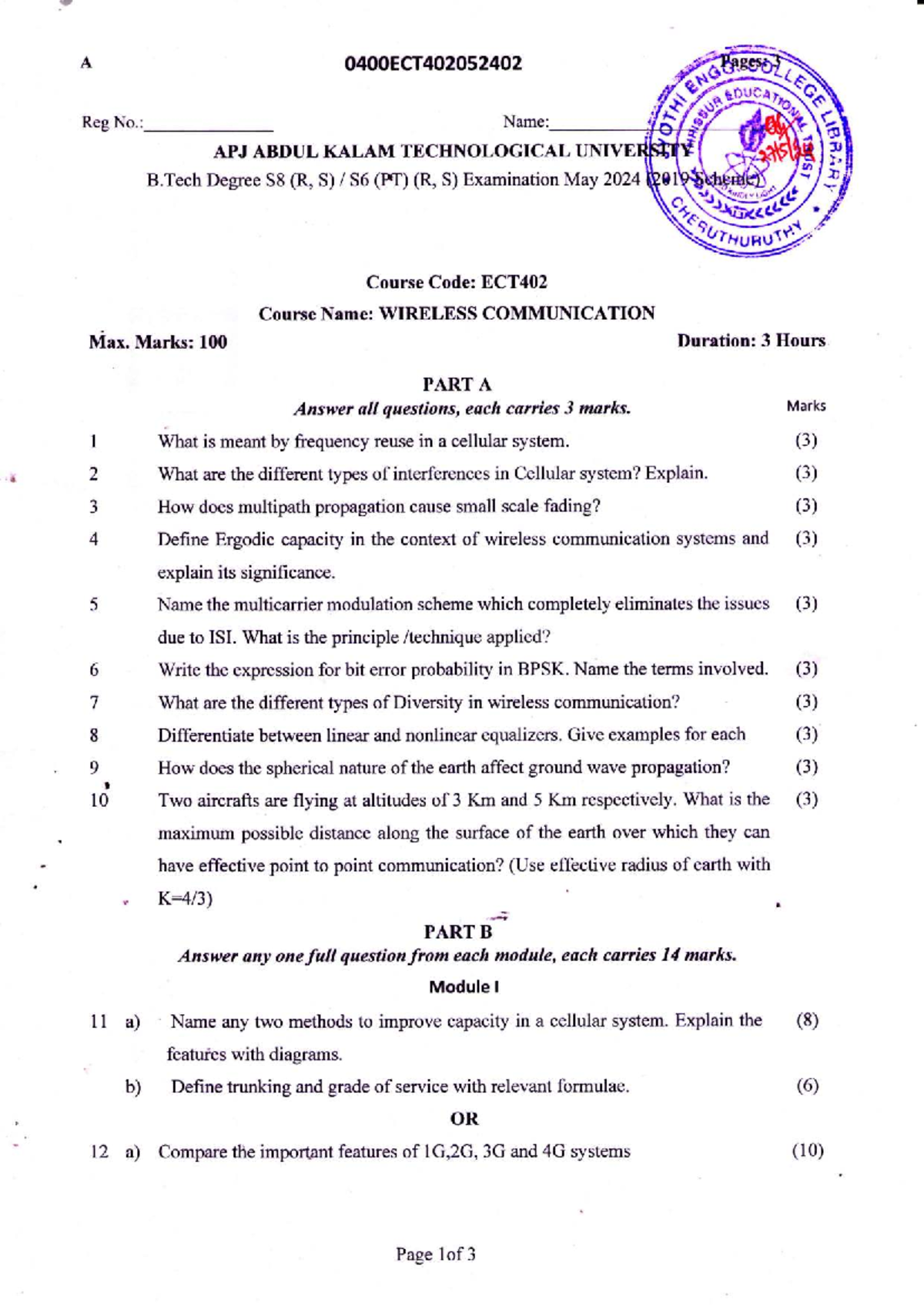 ECT402 Wireless Communication Exam Questions - May 2024 - Studocu