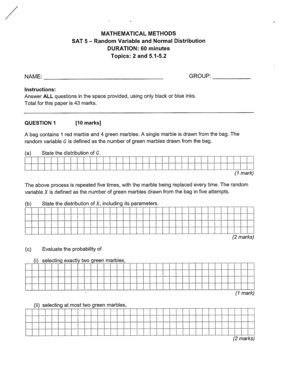 MATHEMATICAL METHODS SAT 5: Random Variables & Normal Distribution ...