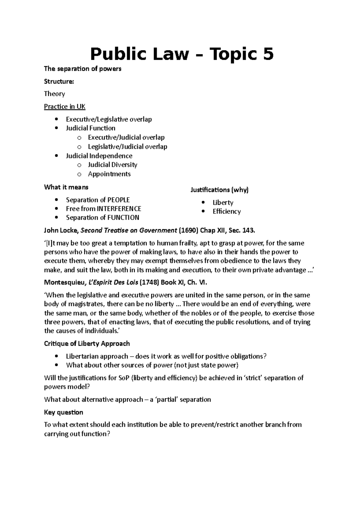 Public Law - week 5 - Separation of powers - Public Law – Topic 5 The ...