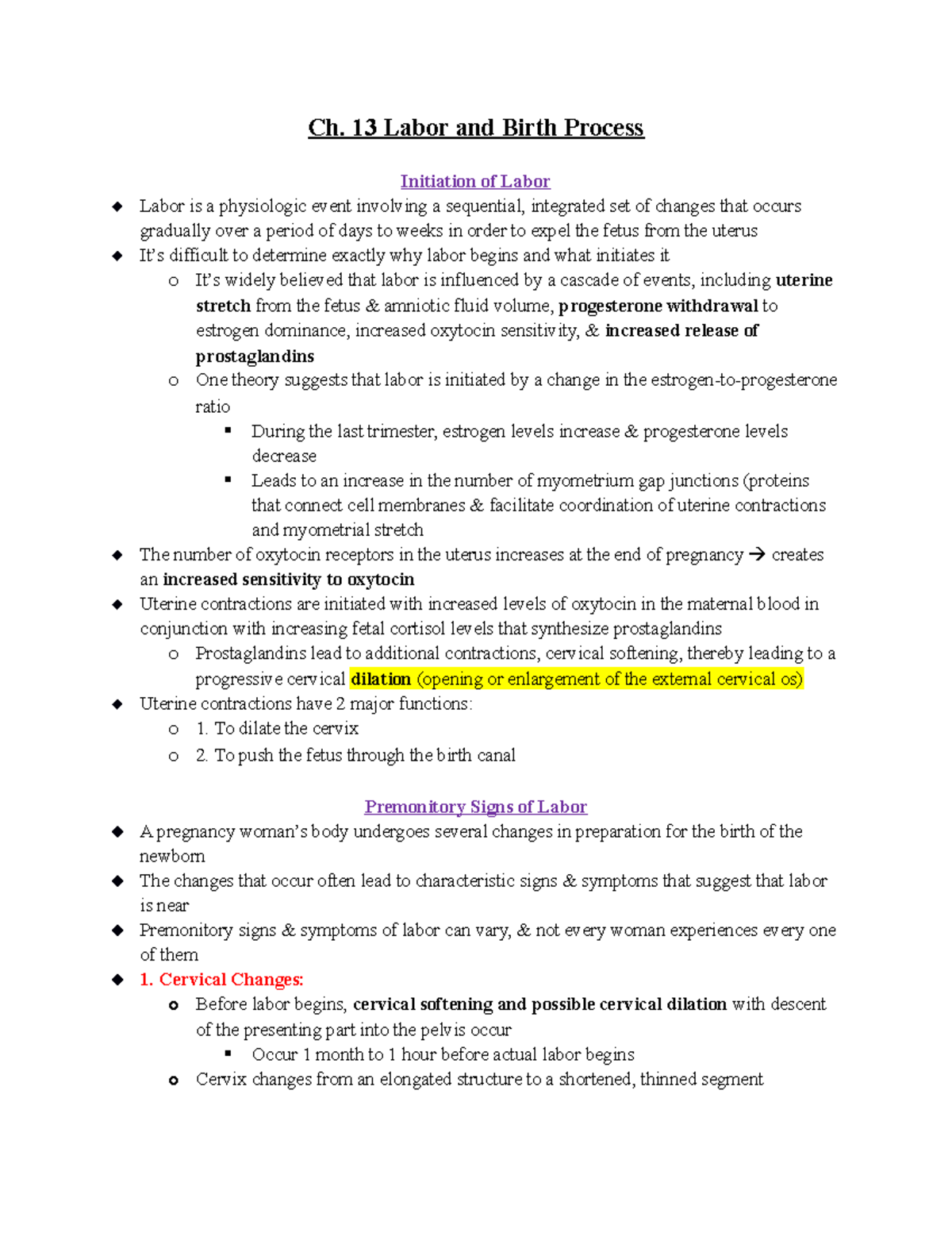 Ch. 13 Labor & Birth Process Overview and Key Mechanisms - Studocu