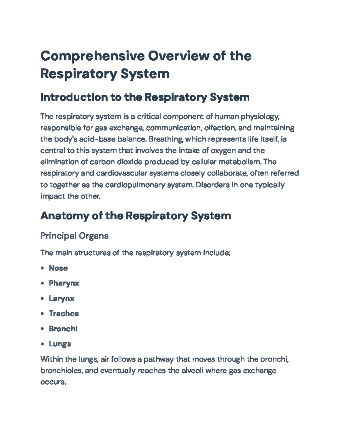 Comprehensive Overview of the Respiratory System in Human Physiology ...