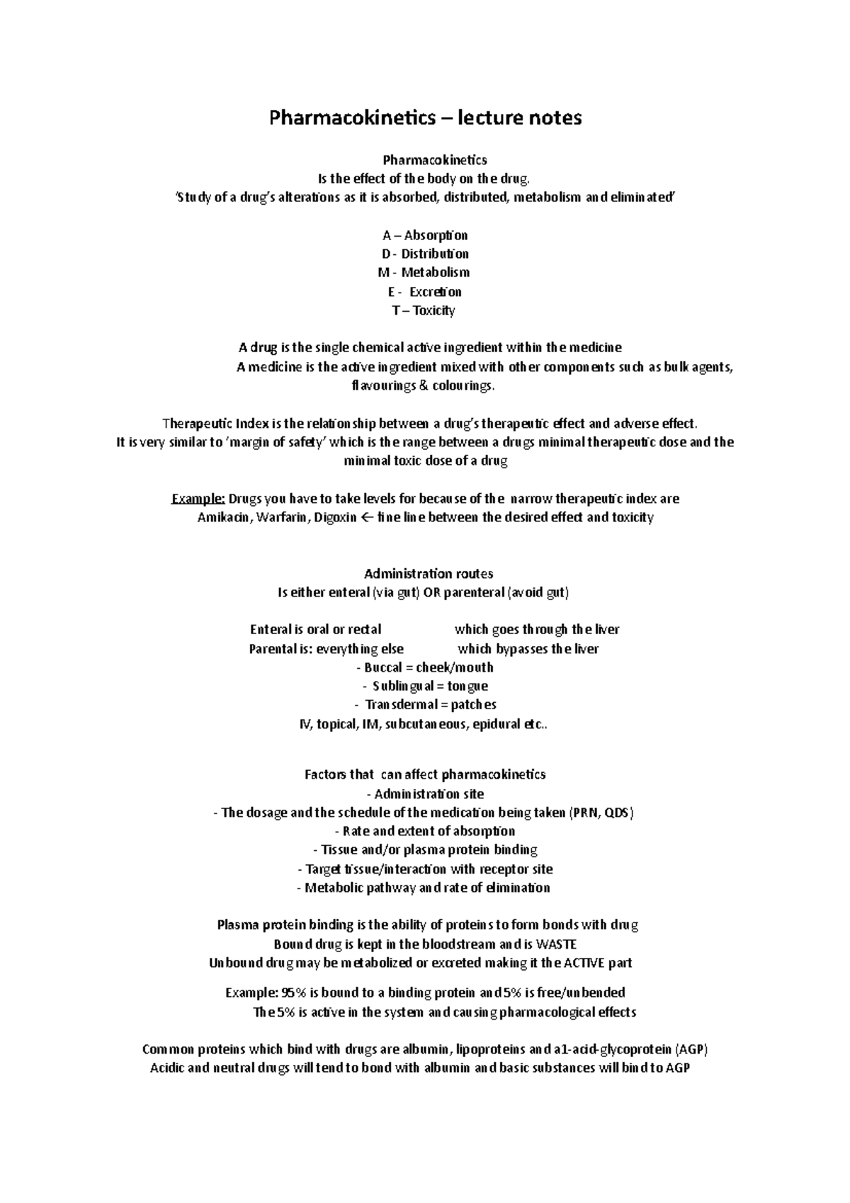 Pharmacokinetics - Lecture Notes Review and Summary - Studocu