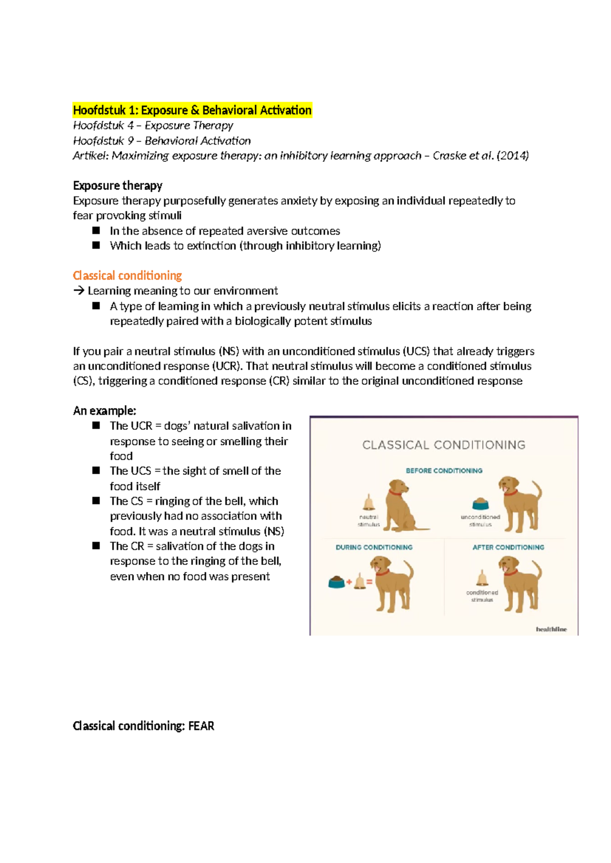 Hoofdstuk 1 & 4: Exposure Therapie en Behavioral Activation Notes ...