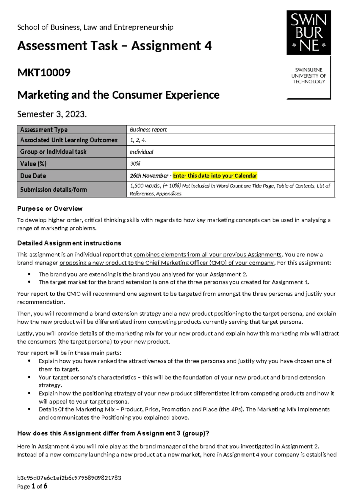 MKT10009 S1,23 Individual Assignment 4: Marketing Strategy Report - Studocu