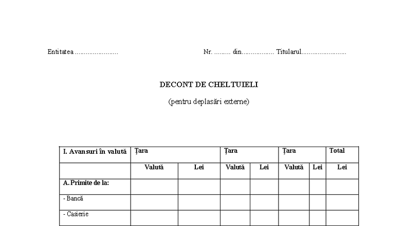 Decont de Cheltuieli Externe - Nr. ......... din ...