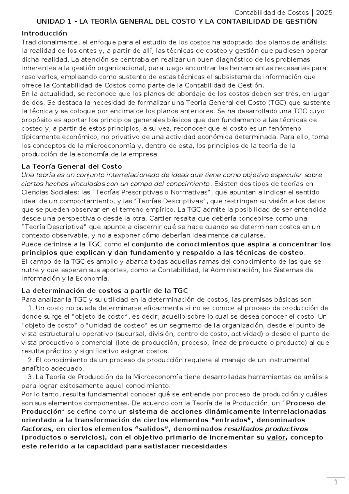Unidad 1 - Resumen 1 de Contabilidad de Costos - UNIDAD 1 - LA TEORÍA ...