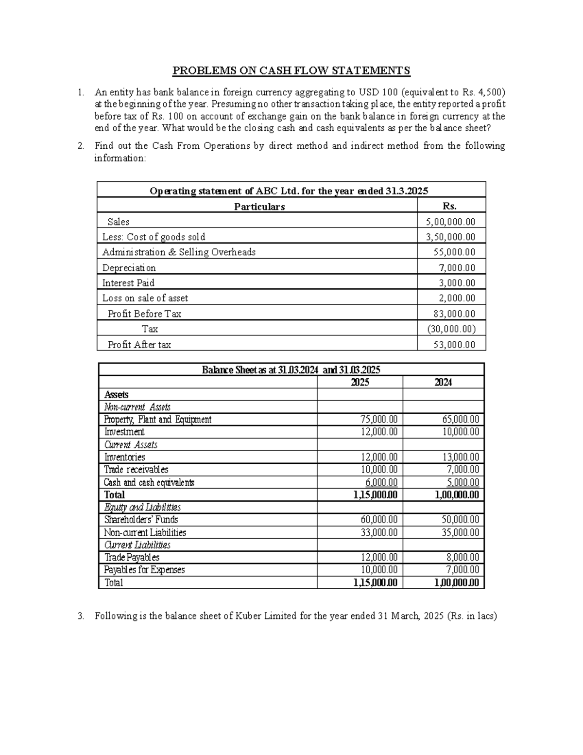 Cash Flow Statement Problems and Solutions (Course Code: FIN 101) - Studocu