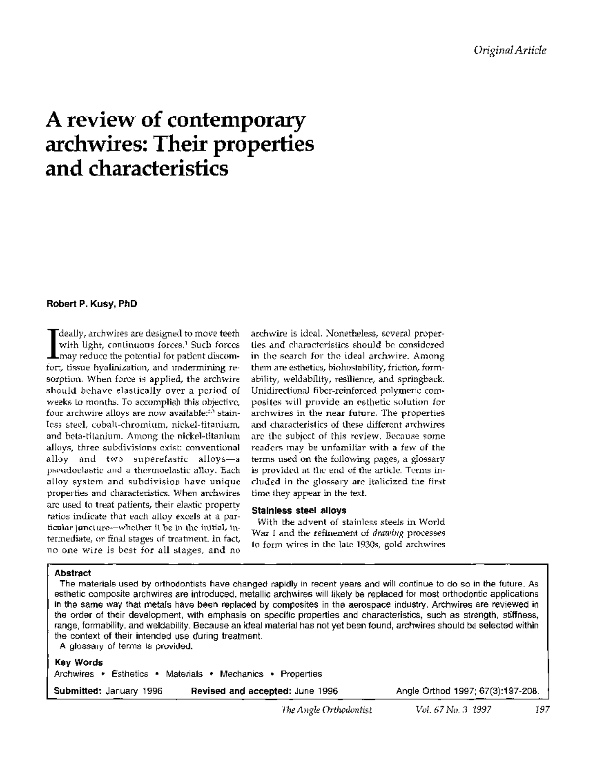 Review of Contemporary Archwires: Properties and Characteristics - Studocu