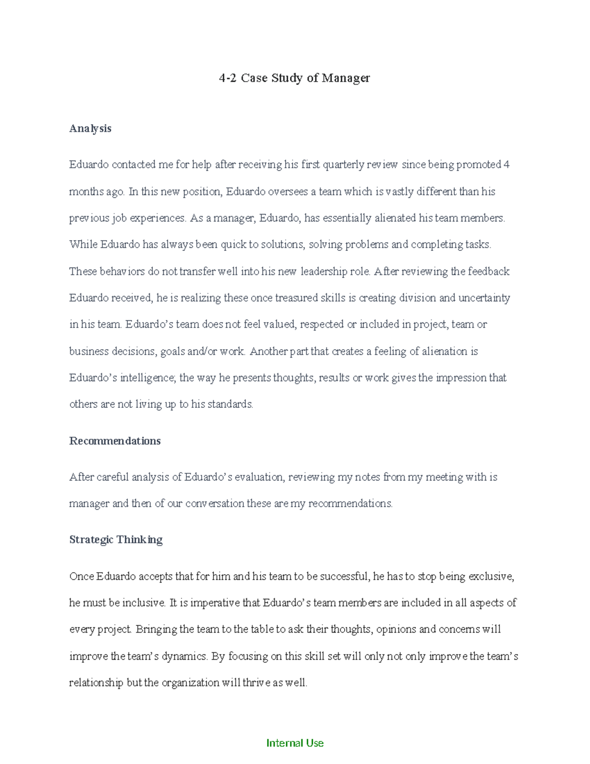 4-2 Case Study: Enhancing Leadership Skills of Manager Eduardo - Studocu