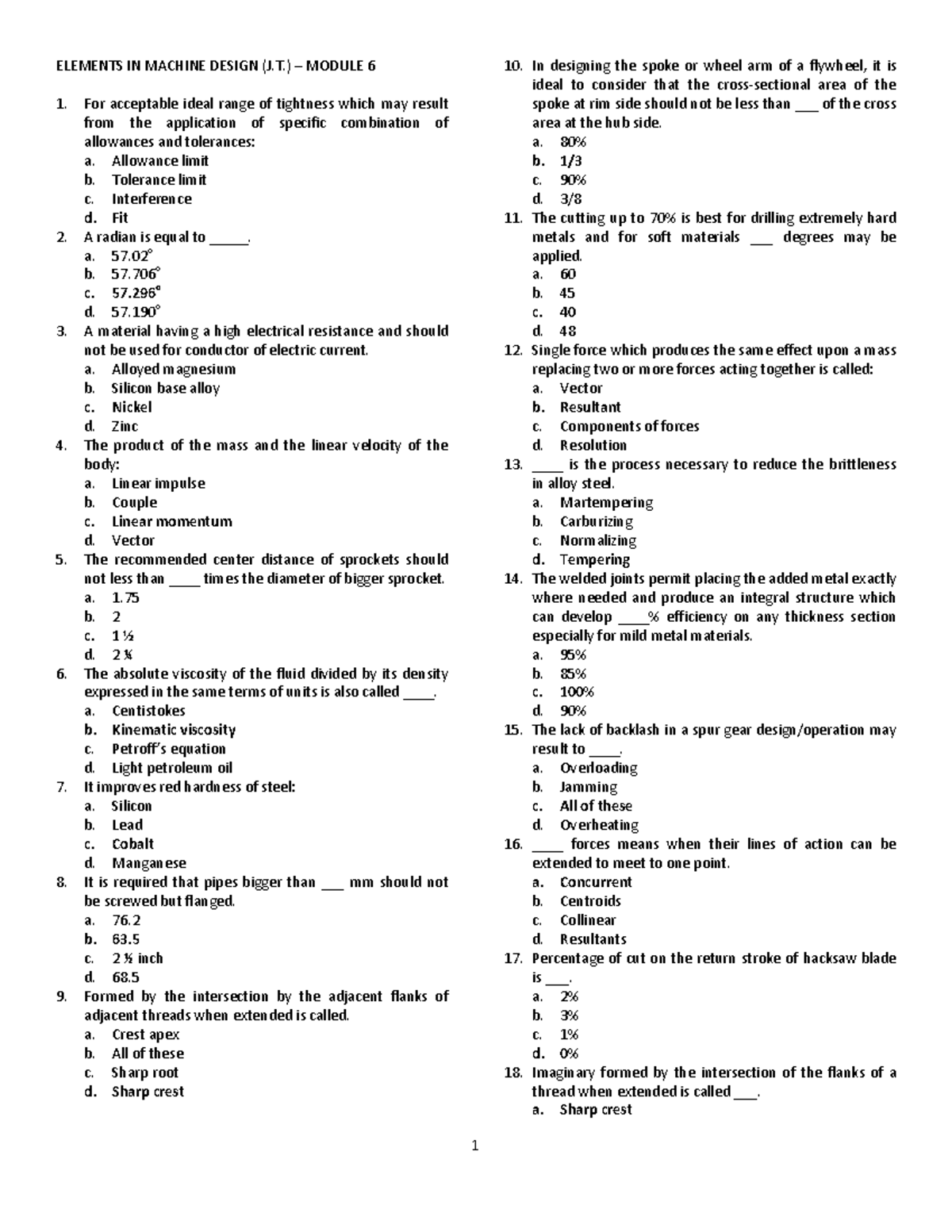 Elements in Machine Design (J.T.) - Module 6 - ELEMENTS IN MACHINE ...