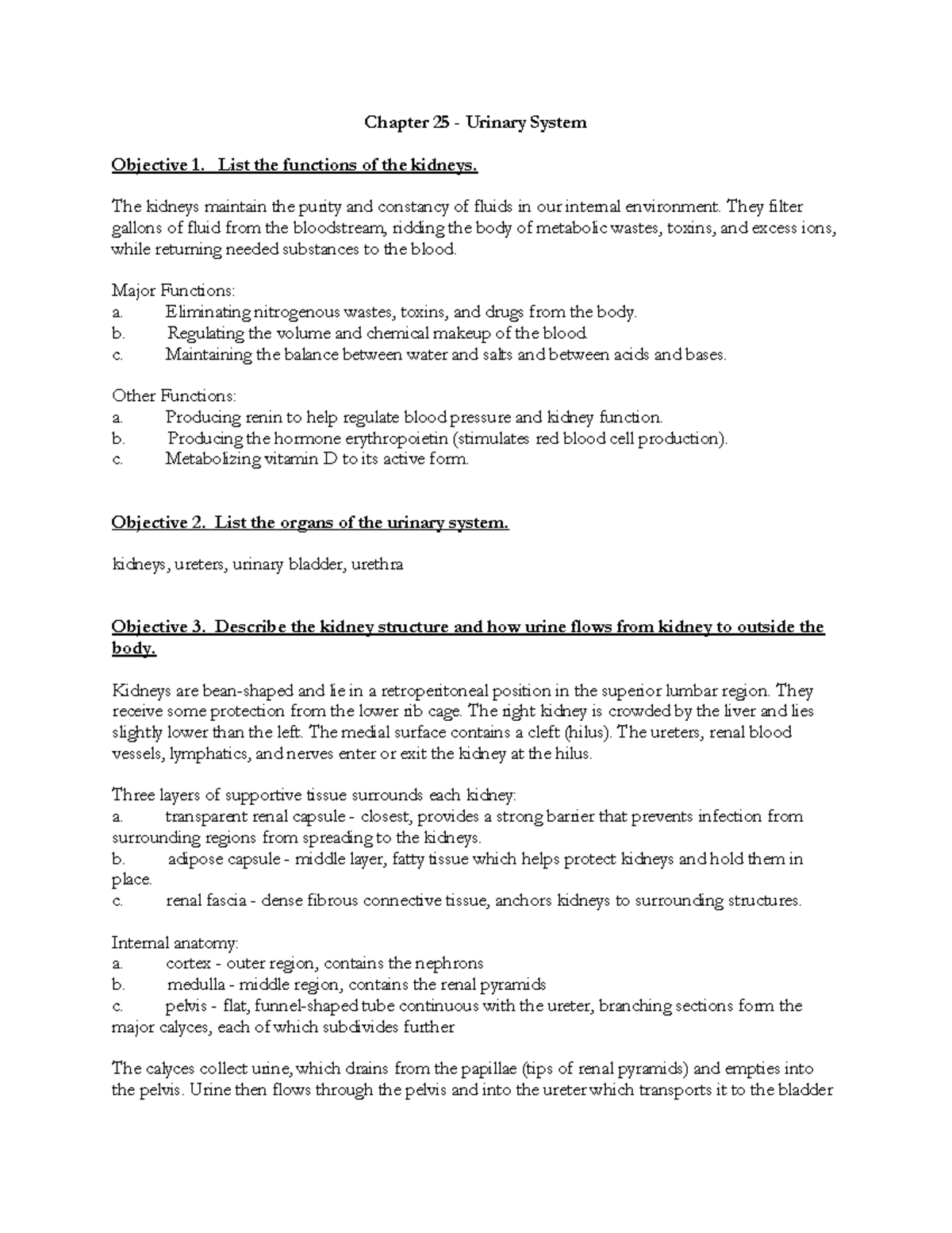 Urinary System Overview and Function - Chapter 25 Notes - Chapter 25 ...