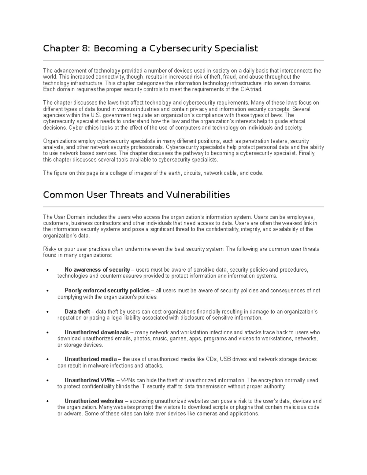 Chapter 8 Study Notes on Cybersecurity Specialization CNF2 - Studocu