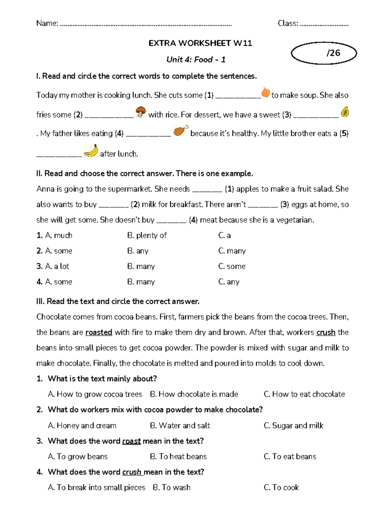 S4.U4.Extra Worksheet W11: Food Unit Activities and Exercises - Studocu