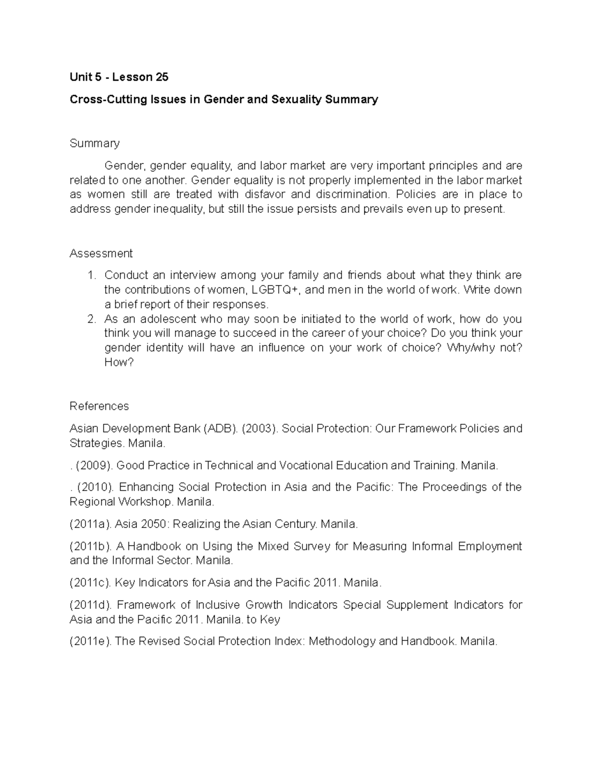 Unit 5 - Lesson 25: Summary of Gender and Sexuality Issues - Studocu