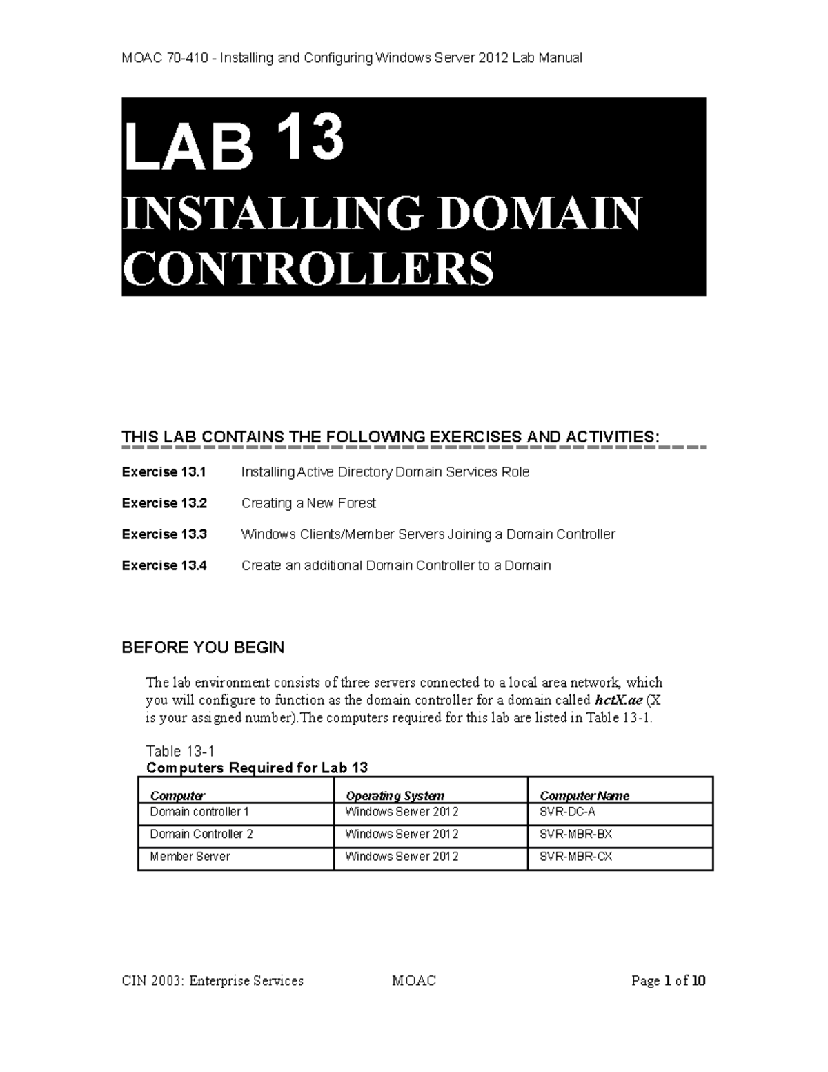 70-410 Lab 13: Installing and Configuring Domain Controllers - Studocu