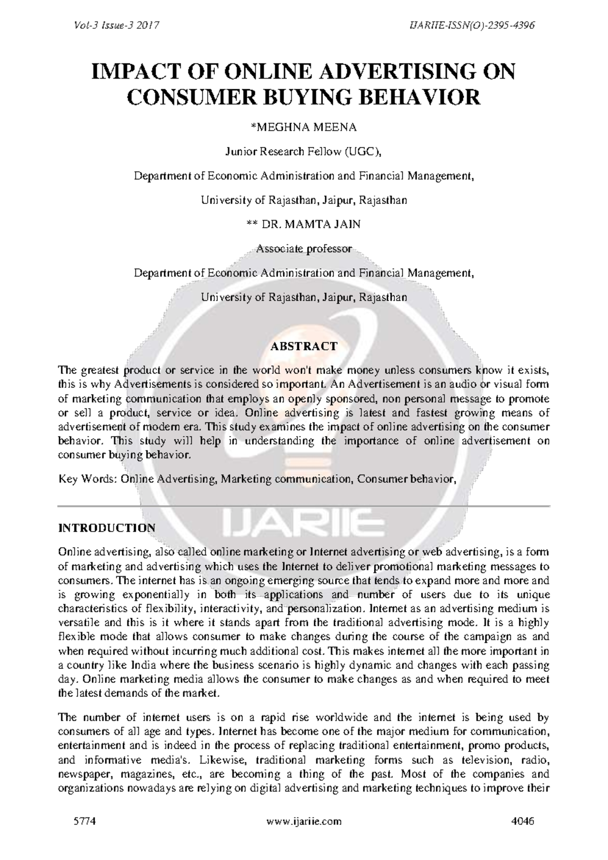 Impact of Online Advertising on Consumer Buying Behavior (IJARIIE 5774 ...