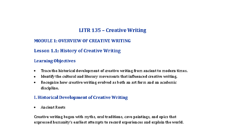 LITR 135 Creative Writing Overview: Modules 1-4 Insights - Studocu