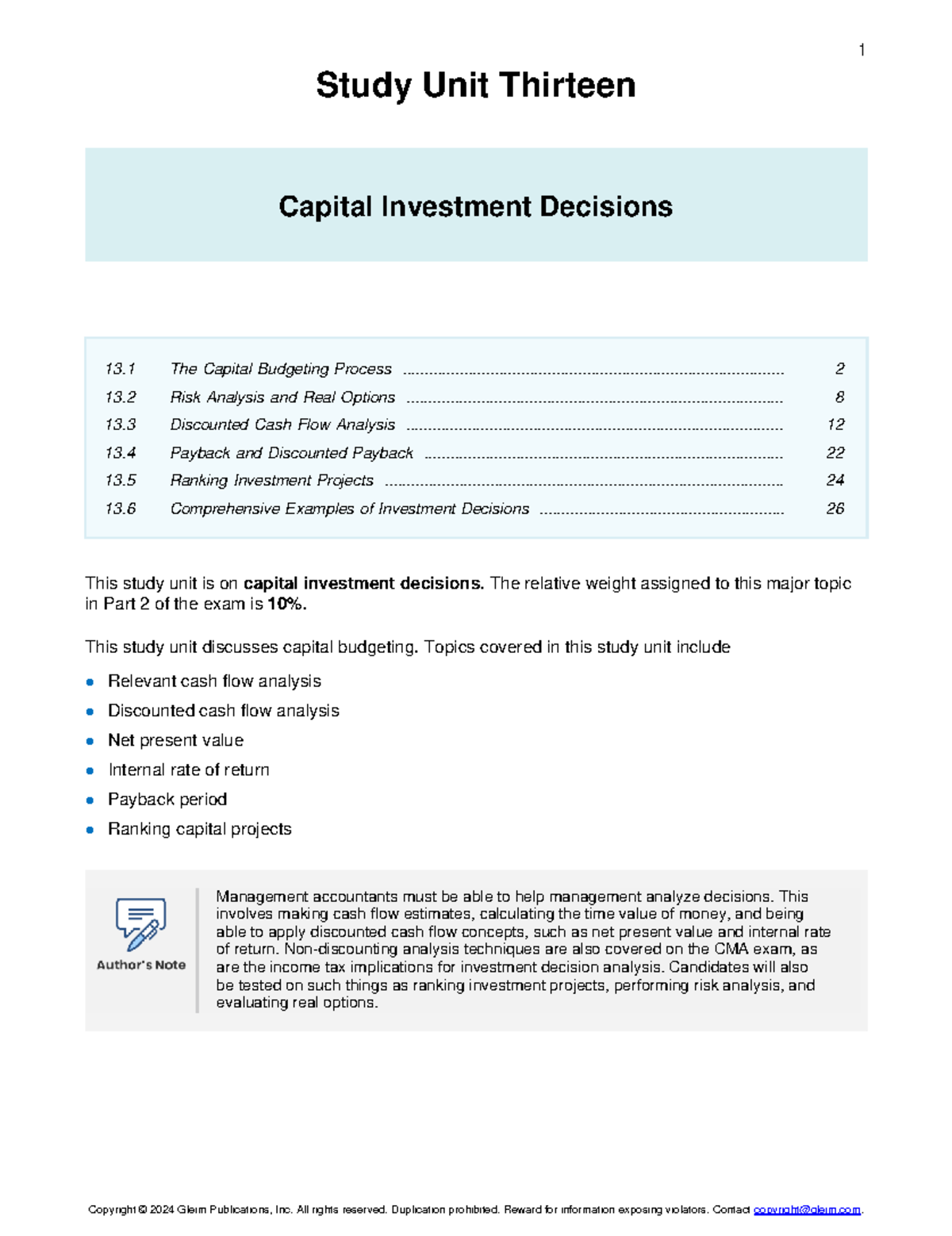 CMA2 SU13: Capital Investment Decisions & Budgeting Techniques - Studocu