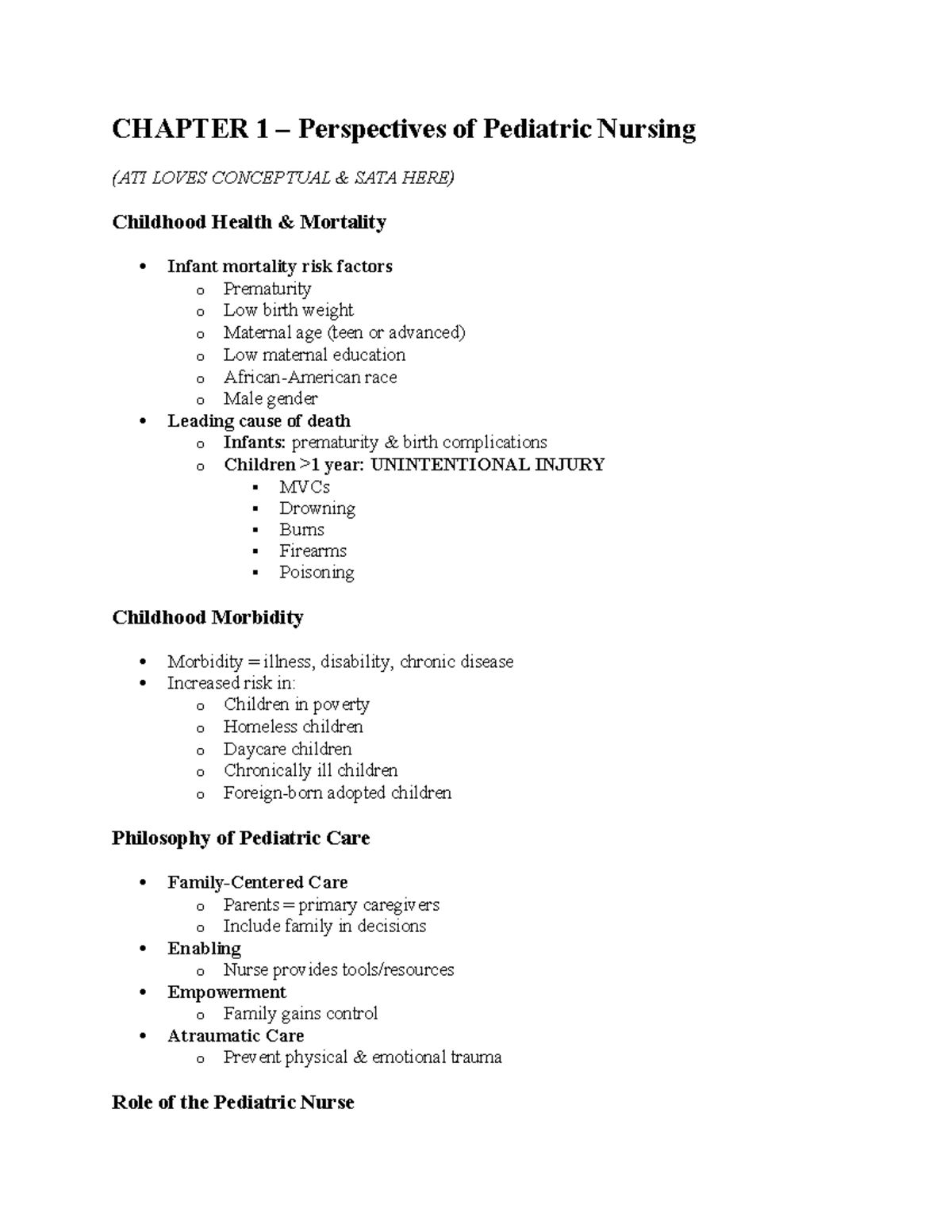 CHAPTER 1 & 4 Pediatric Nursing Perspectives & Communication (ATI High ...