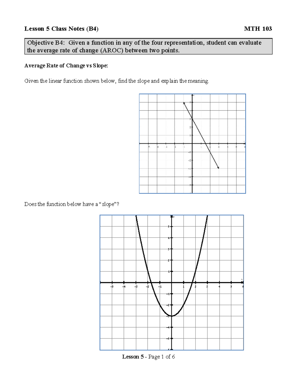 MTH 103 Lesson 5 Class Notes - Average Rate of Change - Studocu