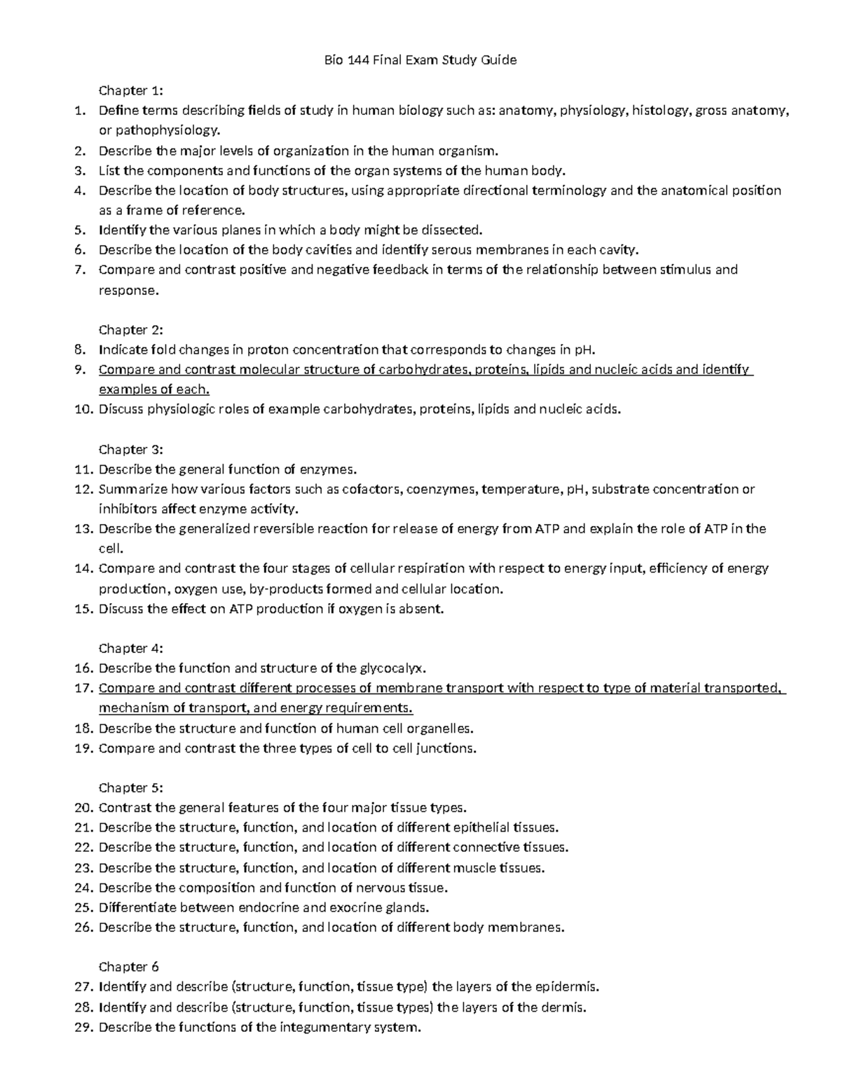 Bio 144 Final Exam Study Guide: Comprehensive Review of Human Biology ...
