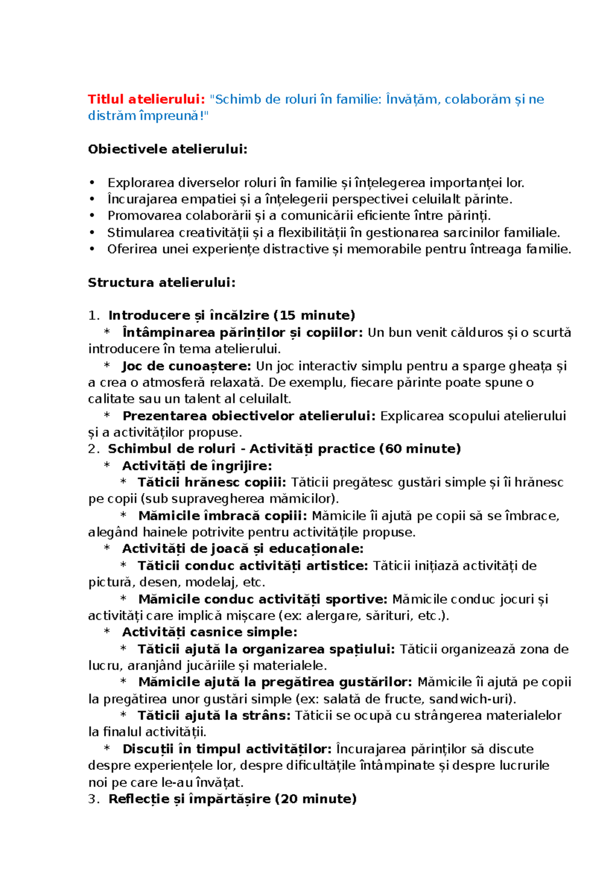 Atelier de Roluri în Familie: Învățare și Colaborare pentru Părinți ...