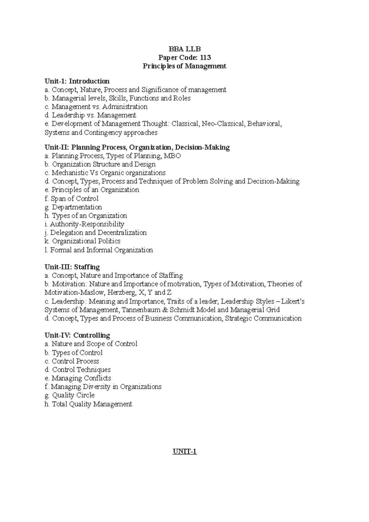 Principles of Management Study Notes (BBA LLB 113) - Studocu