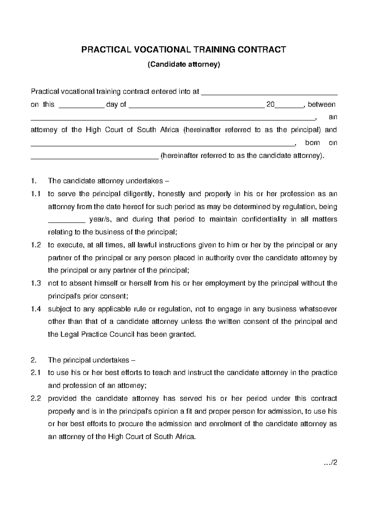 PRACTICAL VOCATIONAL TRAINING CONTRACT (PVTC) Template for Candidate ...