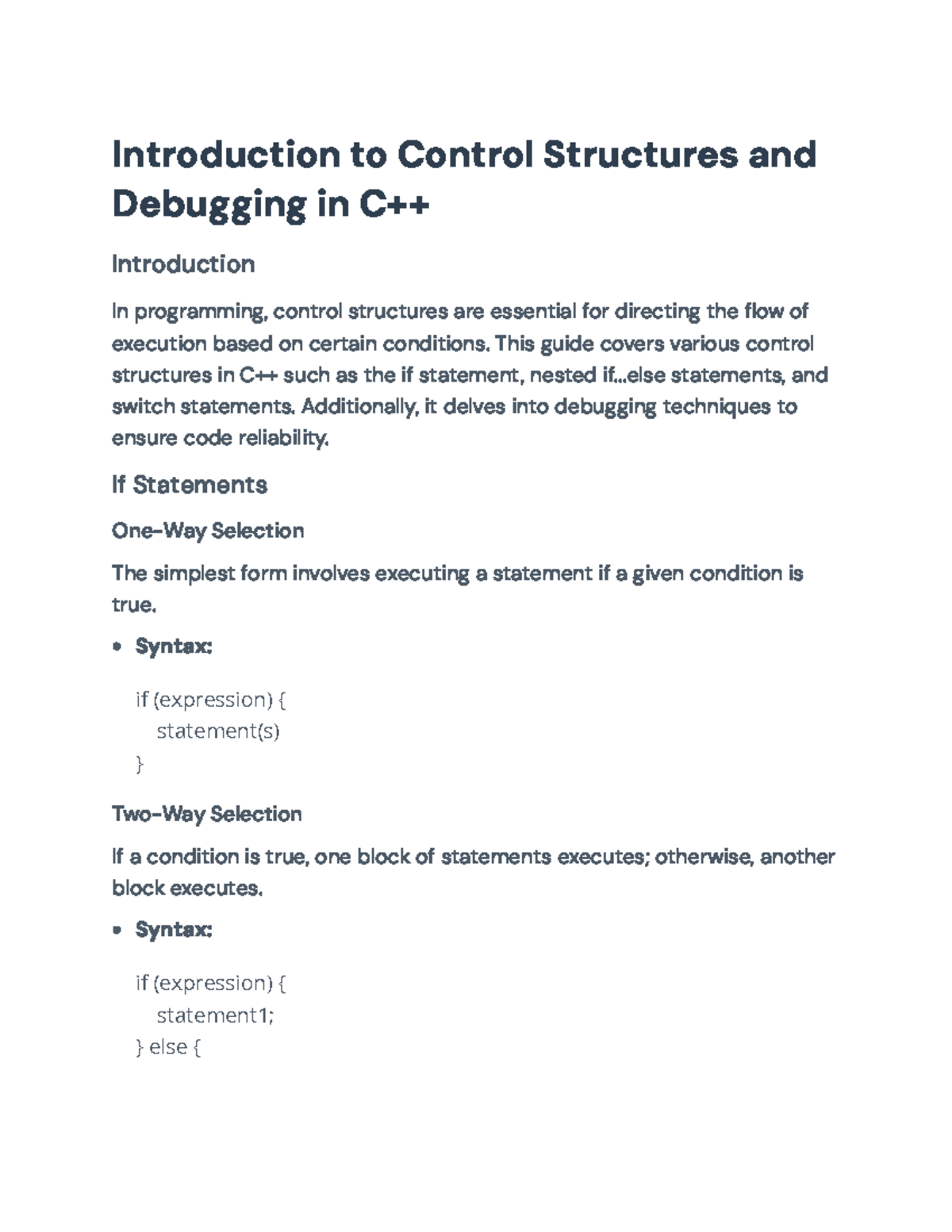 C++ Programming: Control Structures & Debugging Techniques Guide ...