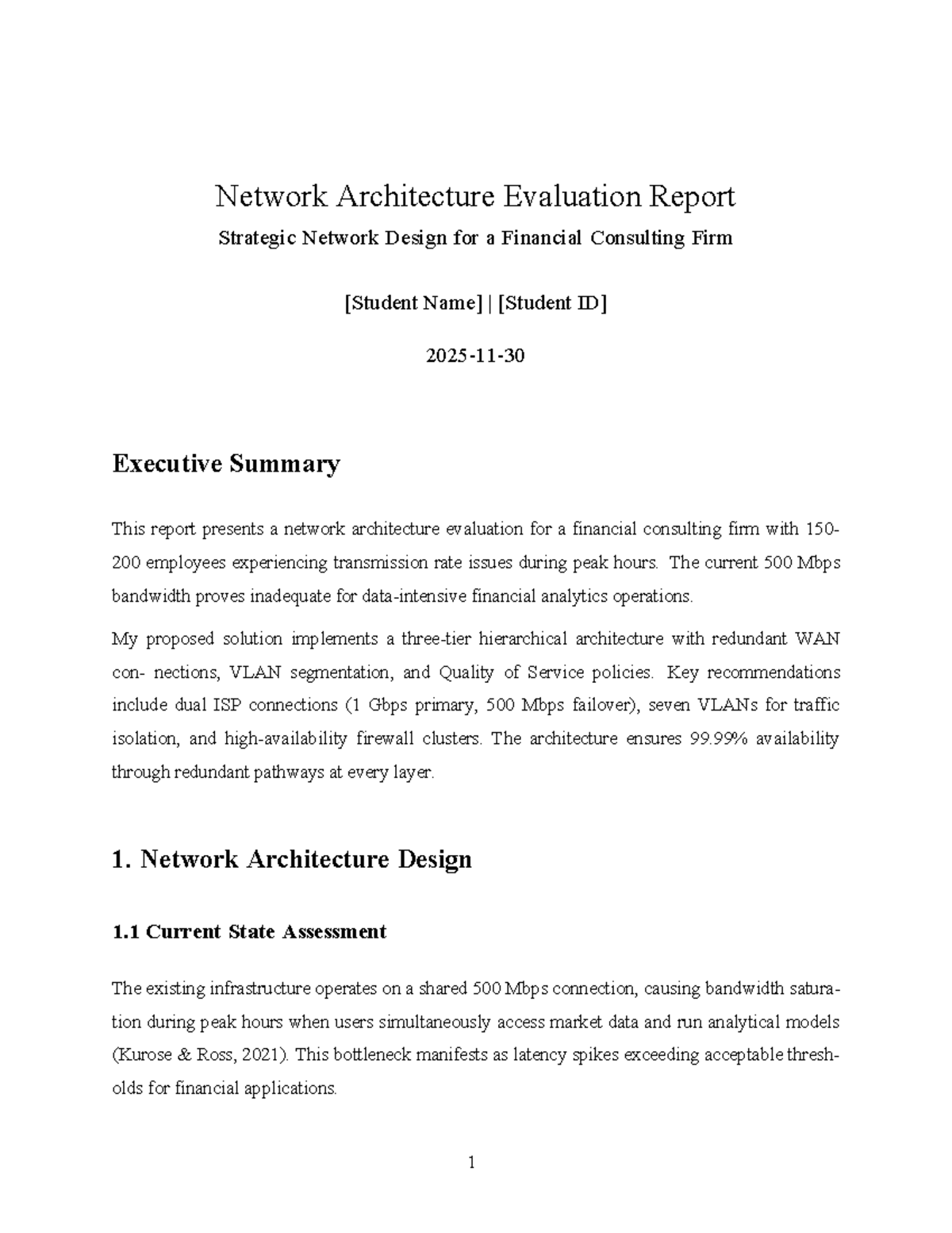 TECH2100 Network Architecture Evaluation Report for Financial ...