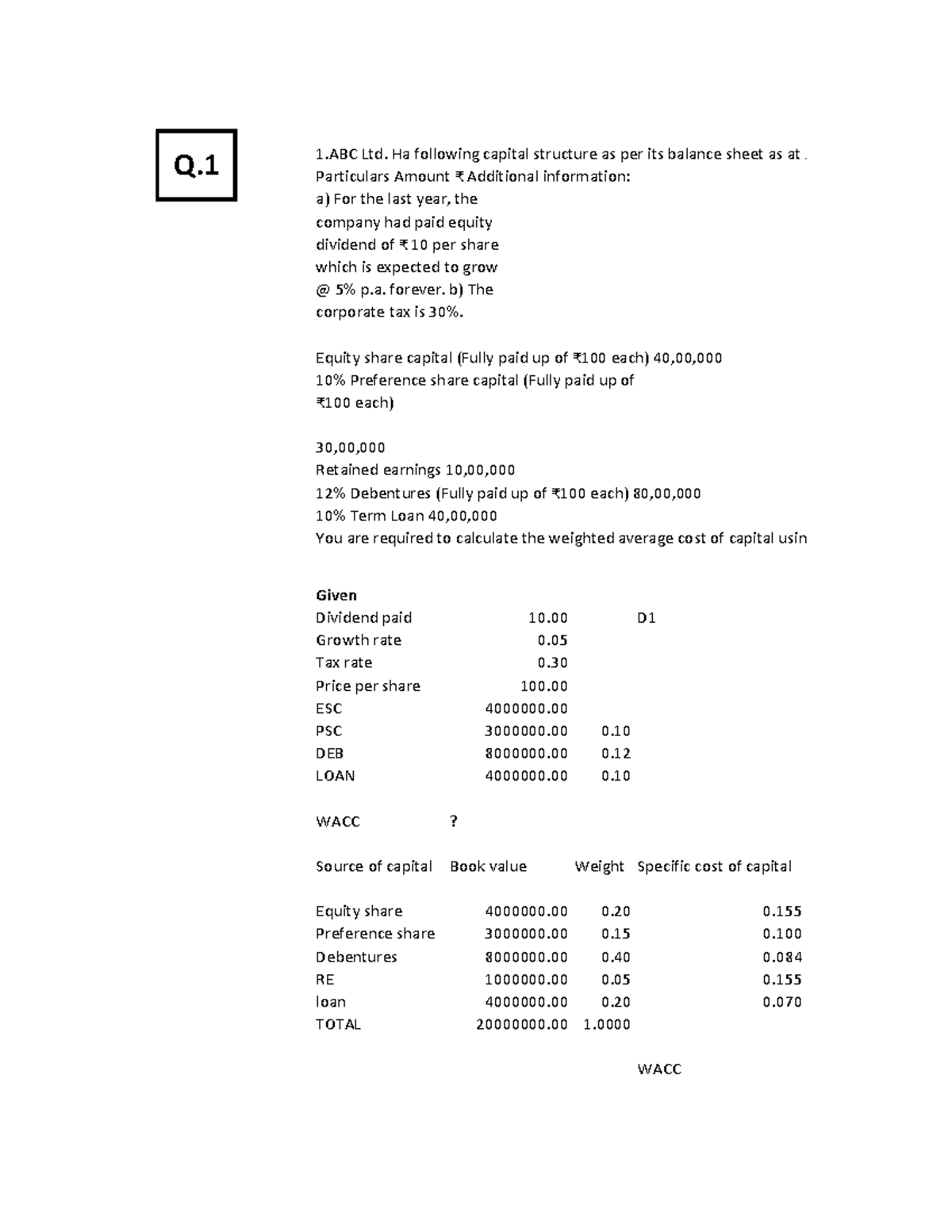 WACC Calculation for ABC Ltd. (FM Course) - March 31, 2024 - Studocu