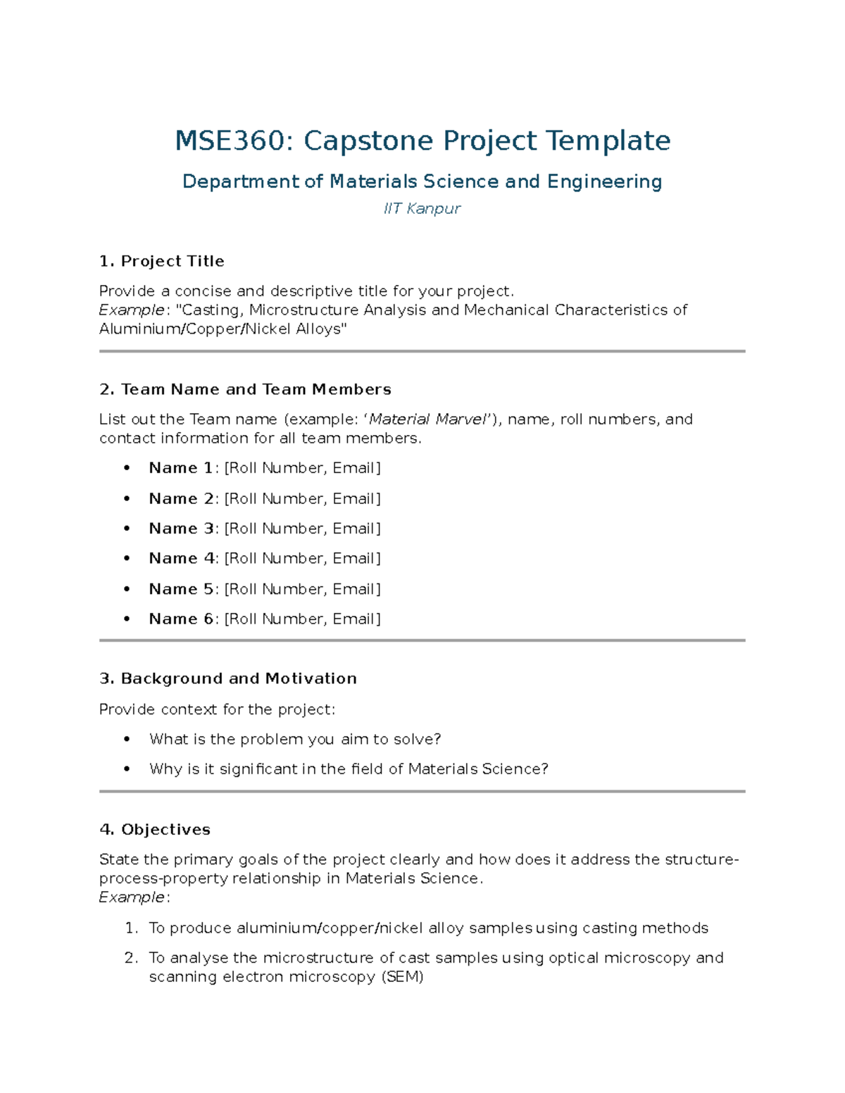 MSE360 Capstone Project Proposal Template for Materials Science - Studocu
