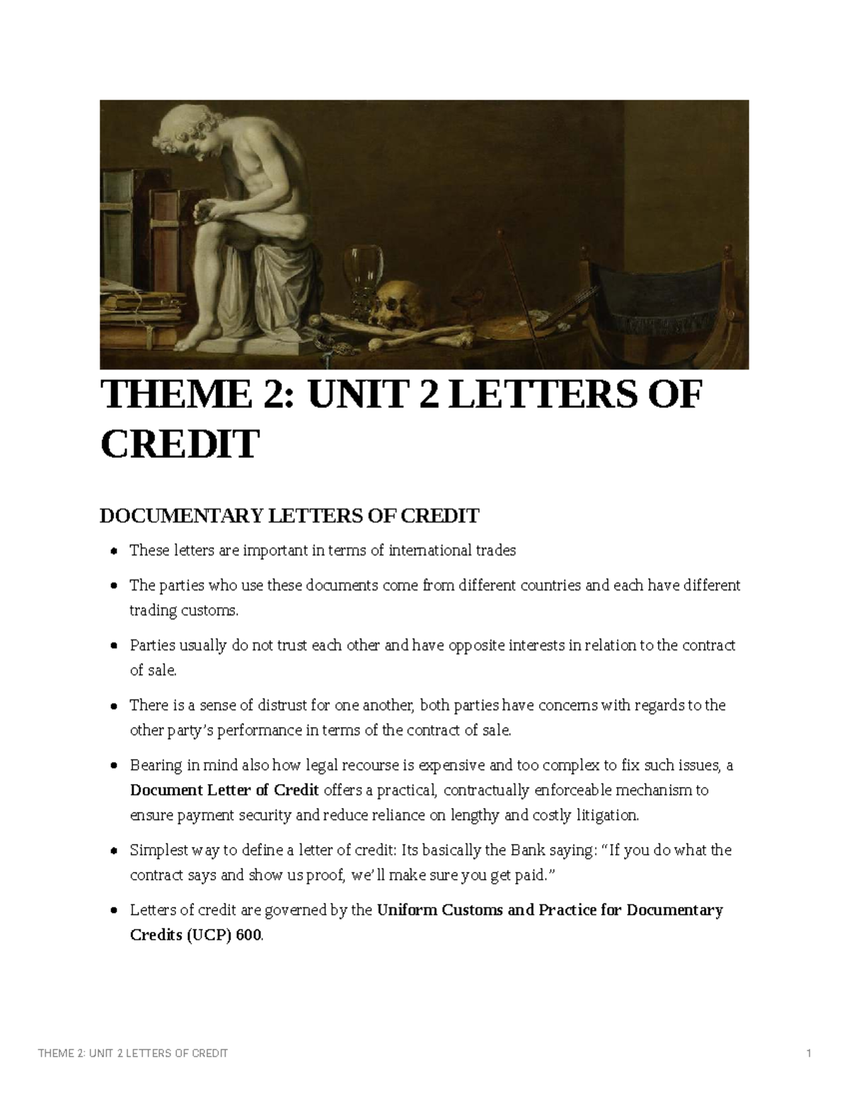 Theme 2: Unit 2 - Understanding Documentary Letters of Credit - Studocu